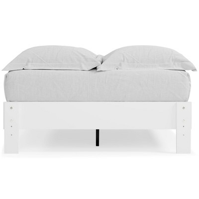 Crisp Matte White Engineered Wood Full Platform Bed Frame