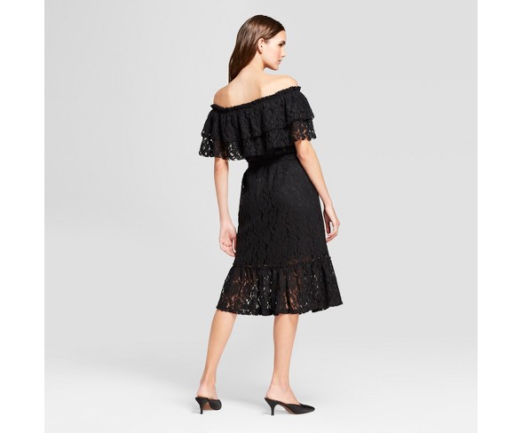 Women's Double Marilyn Off the Shoulder Tie Waist Midi Dress - Alison Andrews Black XL