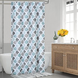 Modern Geometric Shower Curtain, Poly-Cotton Blean with Quatrefoil Design for Bathroom - 1 of 4