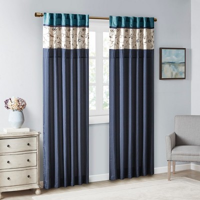 Grungis 50x84 Inch Polyester Chevron Floral Embroidered Curtain Panels for Living Room