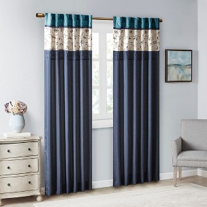 Grungis 50x84 Inch Polyester Chevron Floral Embroidered Curtain Panels for Living Room - 1 of 4