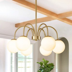 Rennnsan Dormelle 24"W 6-Light Bubble Milk Glass Mid-Century Modern Dimmable Chandelier in Gold - 1 of 4