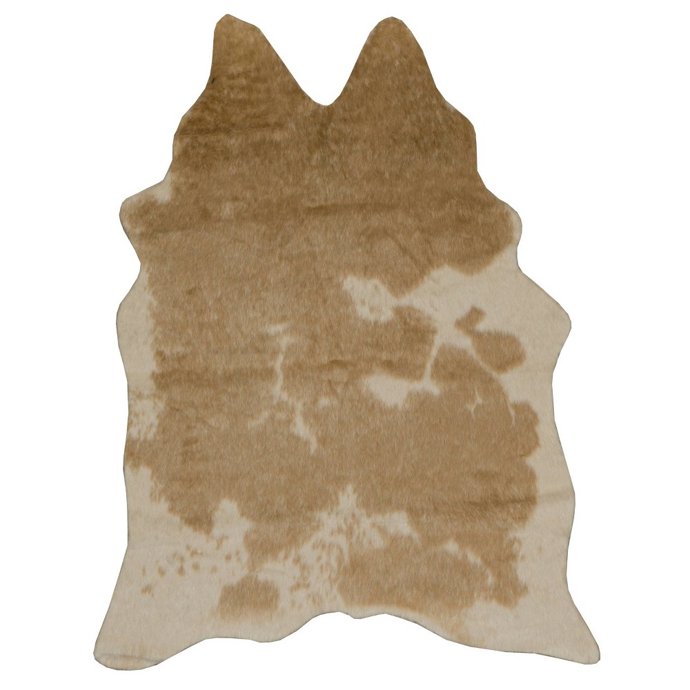 3'9"x5' Mini Faux Hide Rug Caramel Cream - Linon: Farmhouse Animal Print, Polyester, Indoor Accent Rug