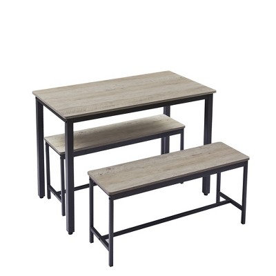 Ridstar Dining Table Set with 2 Dining Benches For Dining Room-Grey