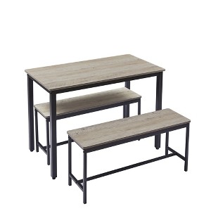 Ridstar Dining Table Set with 2 Dining Benches For Dining Room-Grey - 1 of 4