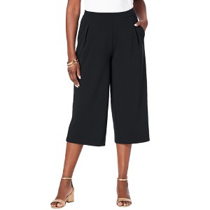 Jessica London Women's Plus Size Wide-Leg Crop Crepe Pants - 1 of 4