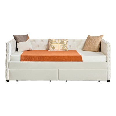 Sofa bed with drawers, modern velvet upholstered sofa bed with button tufted sofa bed frame with double drawers, bedroom living room furniture