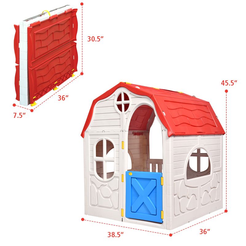 Costway Kids Cottage Playhouse Foldable Plastic Play House Indoor Outdoor Toy Portable, 4 of 11