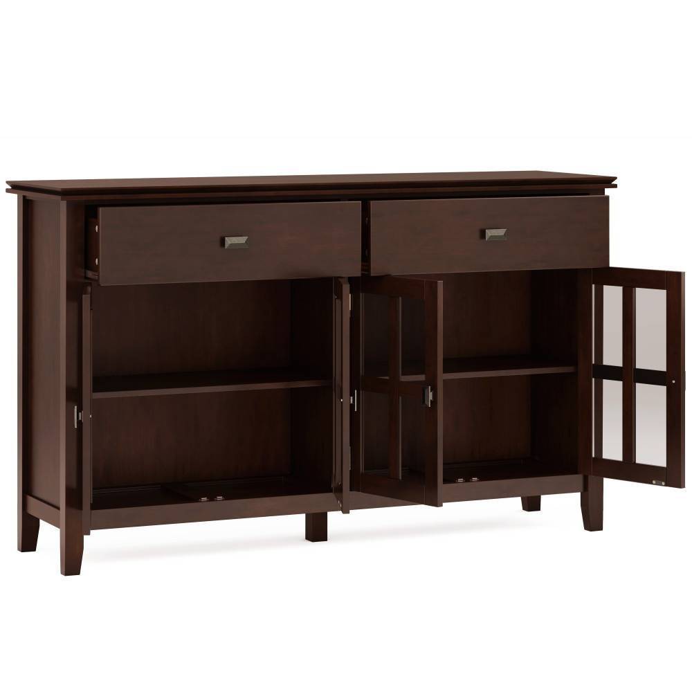 WyndenHall Stratford Large 4 Door Sideboard Buffet Russet Brown: Solid Hardwood, Mid-Century, Storage Cabinet