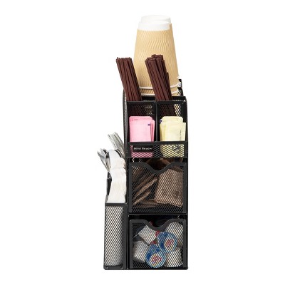 Black Metal 11-Compartment Coffee and Condiment Organizer