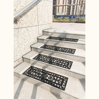 Black Scrollwork Rubber Anti-Slip Stair Tread Mats, Set of 4