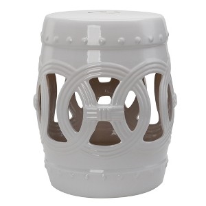 Naysaye End Table with Fretwork Design, Decorative End Table for Home Lawn Garden Patio, White, 11.5"*17.25"*11.5" - 1 of 4