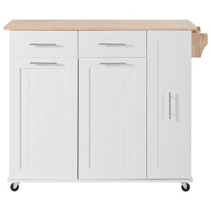 Gulches White Rolling Kitchen Island with Drop Leaf - Storage Cart with 3-Tier Pull-Out Organizer, Internal Racks, 2 Drawers & Towel Rack - 1 of 4