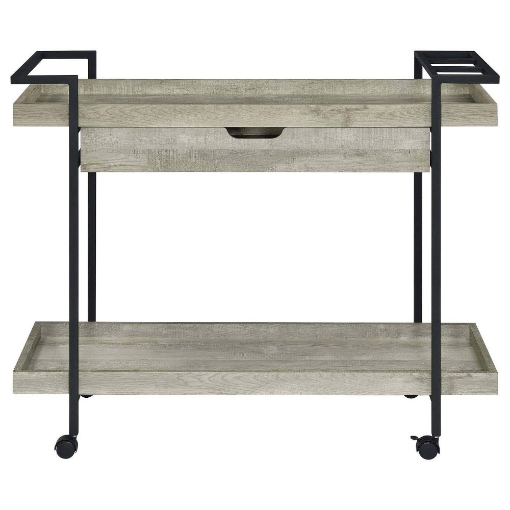 Photos - Kitchen System Coaster Ventura Coastal 2 Tier Wood Bar Cart with Storage Drawer Gray Drif