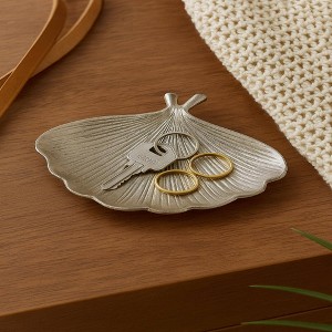 Moda Furnishings Ginkgo Leaf Decorative Trinket Dish – Nickel Finished Aluminum Accent Bowl for Jewelry, Keys & Coins - 1 of 4