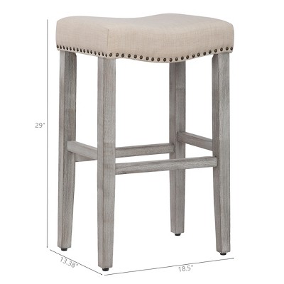 Beige Upholstered Saddle Seat Bar Stools, Set of 2