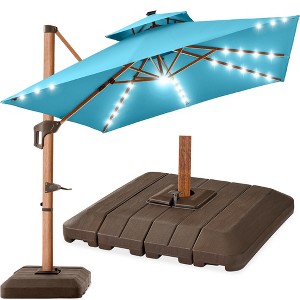 Best Choice Products 10ft Square Woodgrain Pattern 2-Tier Outdoor Solar LED Cantilever Umbrella w/ Base - 1 of 4