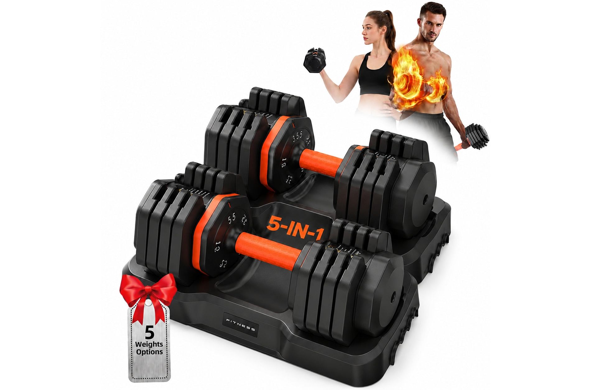 FED FITNESS Adjustable Dumbbell Set of 2, Total 50lb/110lb, 25lb/55lb Adjustable Weights with Storage Box, Anti-Slip Grip for Home Gym