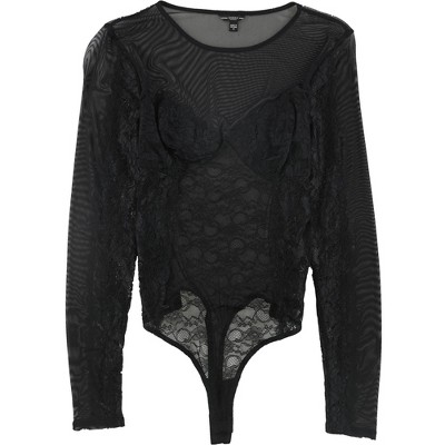 GUESS Womens Larisa Lace Thong Bodysuit Jumpsuit