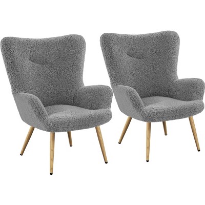 Yaheetech Set of 2 Boucle Accent Chair with Wood-tone Metal Legs for Livingroom