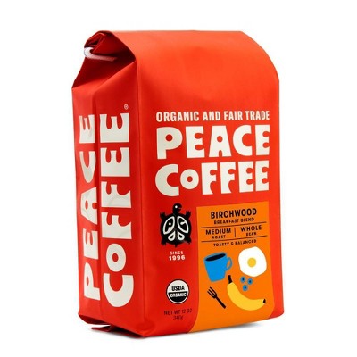 Peace Coffee Organic Fair Trade Birchwood Blend Medium Roast Whole Bean Coffee - 12oz