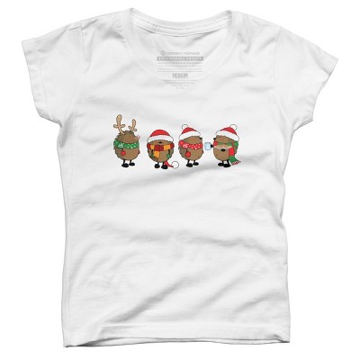 Girl's Design By Humans Christmas hedgehogs By Mangulica T-Shirt