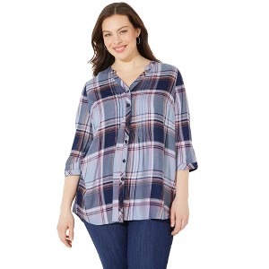 Catherines Women's Plus Size Featherweight Plaid Tunic - 1 of 4