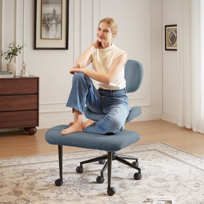 Pinmoco Ergonomic Cross-Legged Swivel Chair, Adjustable PU Leather Meditation Chair