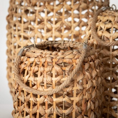 Natural Woven Rattan Hanging Lantern Set of 3, Brown
