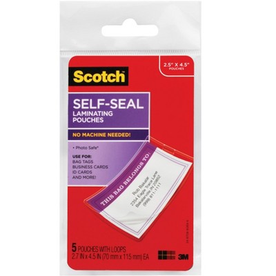 Scotch Self-Sealing Laminating Pouch, 2-3/4 x 4-1/2 Inches, Clear, pk of 5