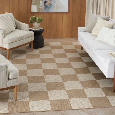 Nourison Washable Modern Jute Checkered Geometric Non-Skid Flatweave Indoor Area Rug