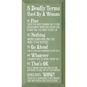 Slickblue Humorous Wood Wall Sign – 5 Deadly Woman Terms Explained – Rustic Home or Office Decor 9x18 - 1 of 3