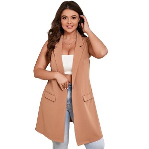 YESFASHION Women's Plus Size Sleeveless Blazer Lapel Single Button Casual Work Office Jacket Vests with Pockets - 1 of 4