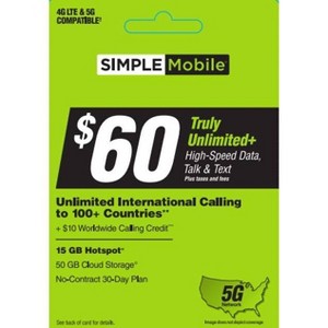 Simple Mobile SPC V1 $60: Domestic Phone Gift Card, Direct to Device, Non-reloadable - 1 of 1