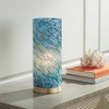360 Lighting Modern Coastal Accent Table Lamp 13 1/2" High Brass Blue Art Glass Cylinder Shade for Bedroom Living Room Nightstand - 2 of 4