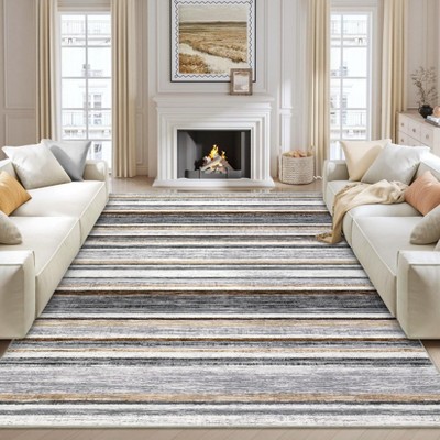 Modern Runner Rug Washable Striped Accent Carpet Non-Slip, Stain-Resistant Entry Rugs Low Pile Hallway Rug