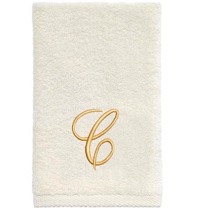 Avanti  Ivory with Gold Script Monogram Fingertip Towel Letter   C - 1 of 3