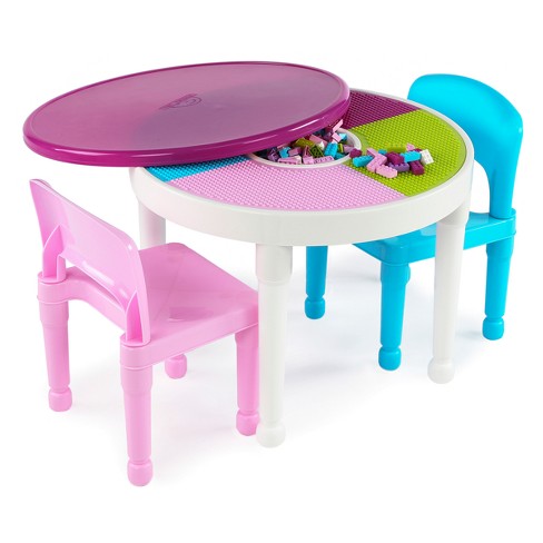 Round Plastic Construction Table With 2 Chairs Cover Bright Colors Tot Tutors