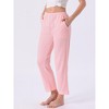 INSPIRE CHIC Women's Pajama Pants Cotton Knit Ribbed Elastic Waist Straight Leg with Pockets Loungewear - 2 of 4