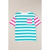 I AM A FASHION JUNKY Blue Stripe Patch Pocket Drop Sleeve Slits T Shirt - 3 of 4