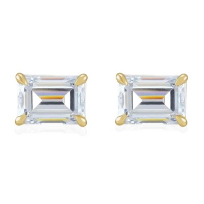 Pompeii3 1/2Ct Emerald Cut Moissanite Studs 14k White or Yellow Gold
