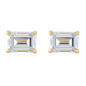 Pompeii3 1/2Ct Emerald Cut Moissanite Studs 14k White or Yellow Gold - 1 of 3