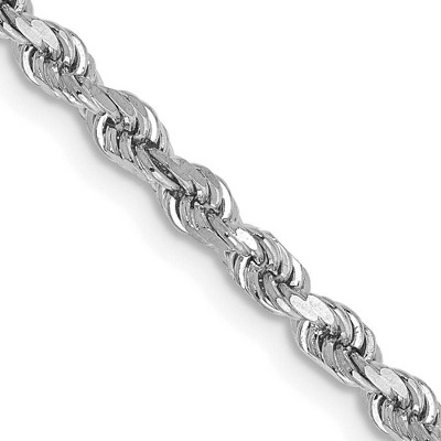 Black Bow Jewelry 2.75mm 10k White Gold Solid Diamond Cut Rope Chain Necklace