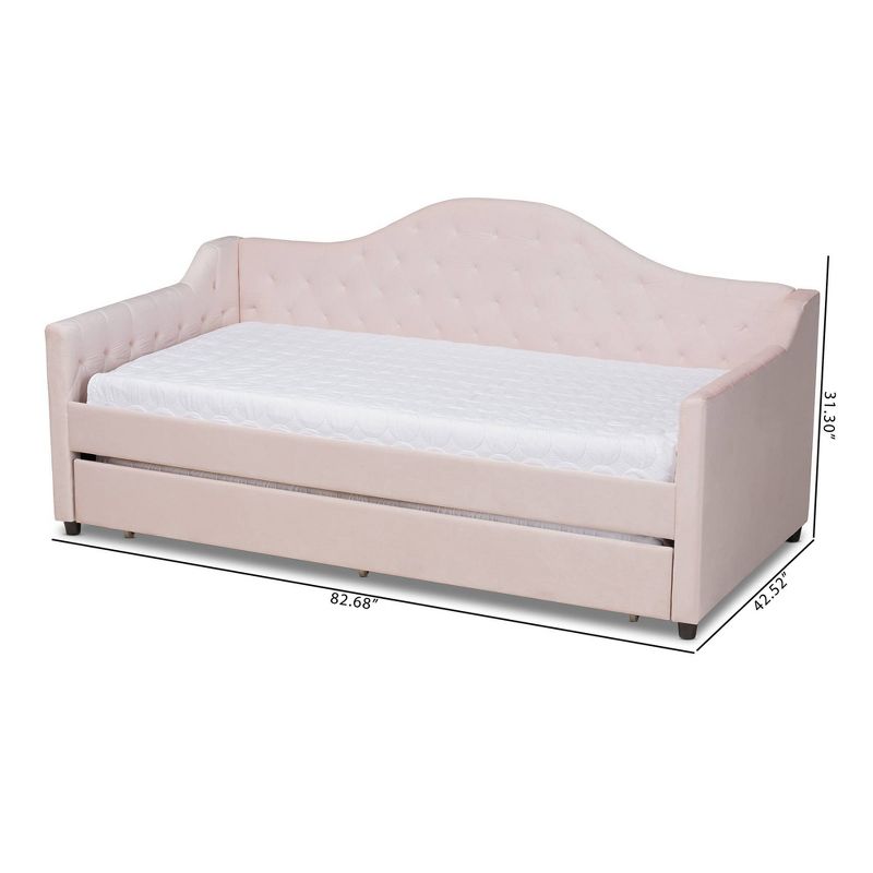 Perry Velvet Daybed with Trundle - Baxton Studio, 3 of 12