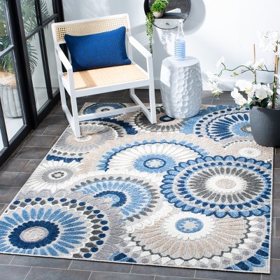 Grey and Blue Floral Synthetic Rectangular Area Rug, 4'5" x 6'5"