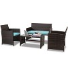 Nertpow Deluxe 4 Piece Patio Furniture Set, Weatherproof Patio Conversation Set with 3 Sofa and 1 Table , Brown Rattan and Navy Blue Cushion - 2 of 4