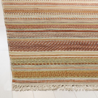 Handmade Red and Beige Wool Striped 4' x 6' Area Rug
