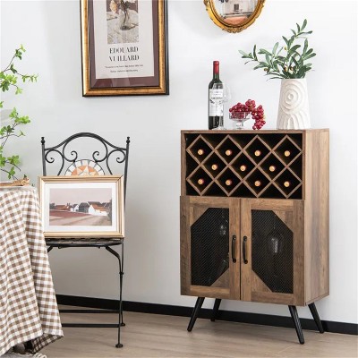 LunaLulinlk 2-Door Farmhouse Kitchen Storage Bar Cabinet with Wine Rack