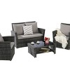 Outdoor Sofa Set, 4 Pcs Rattan Wicker Sofa, Sofa Set with Armrest Chairs and Tempered Glass Coffee Table, Sofas with Cushions-Coolbibila - 3 of 4