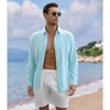 Men's Cotton Linen Sets 2 Piece Tracksuits Long Sleeve Casual Summer Beach Outfits Button Down Shirts and Shorts - 2 of 4